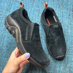 Merrell Jungle Moc Slip On Shoes in Black Suede Leather